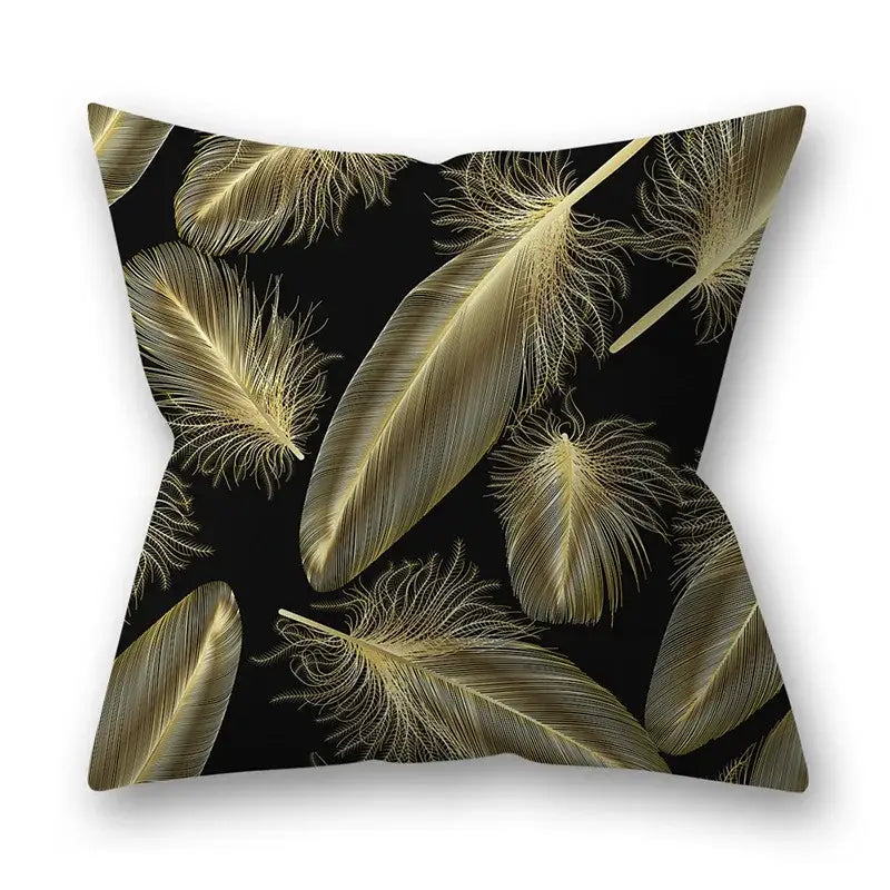 Nordic black & gold golden leaves pillow cases living room decor