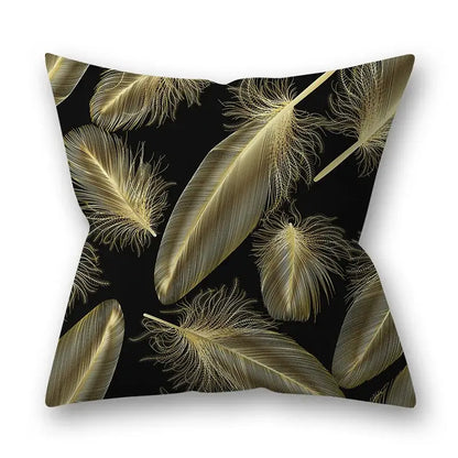 Nordic black & gold golden leaves pillow cases living room decor