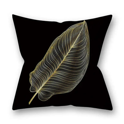 Nordic black & gold golden leaves pillow cases living room decor