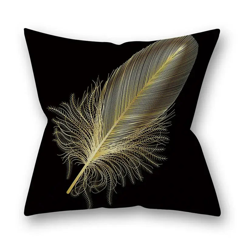 Nordic black & gold golden leaves pillow cases living room decor