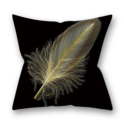 Nordic black & gold golden leaves pillow cases living room decor