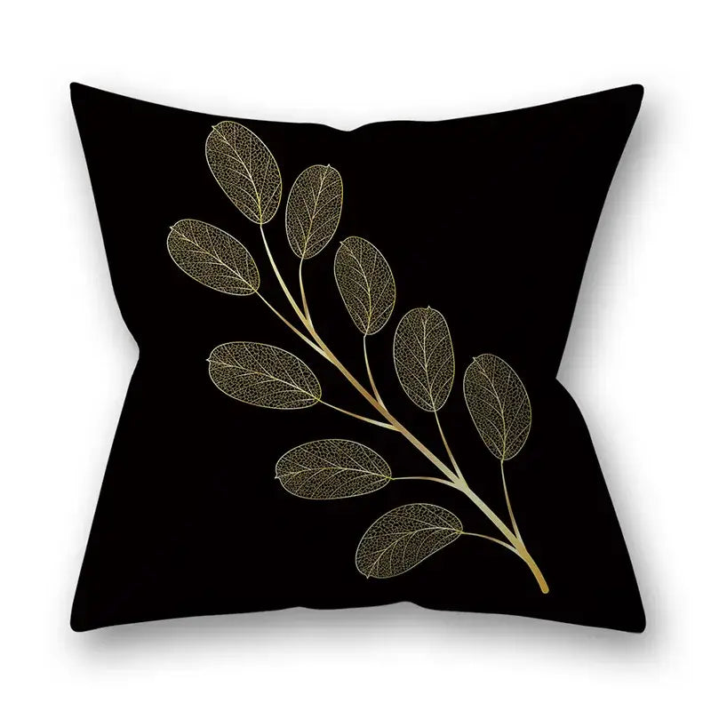 Nordic black & gold golden leaves pillow cases living room decor
