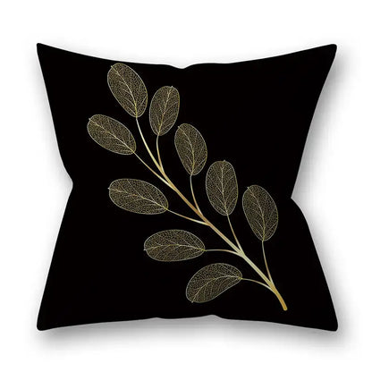 Nordic black & gold golden leaves pillow cases living room decor
