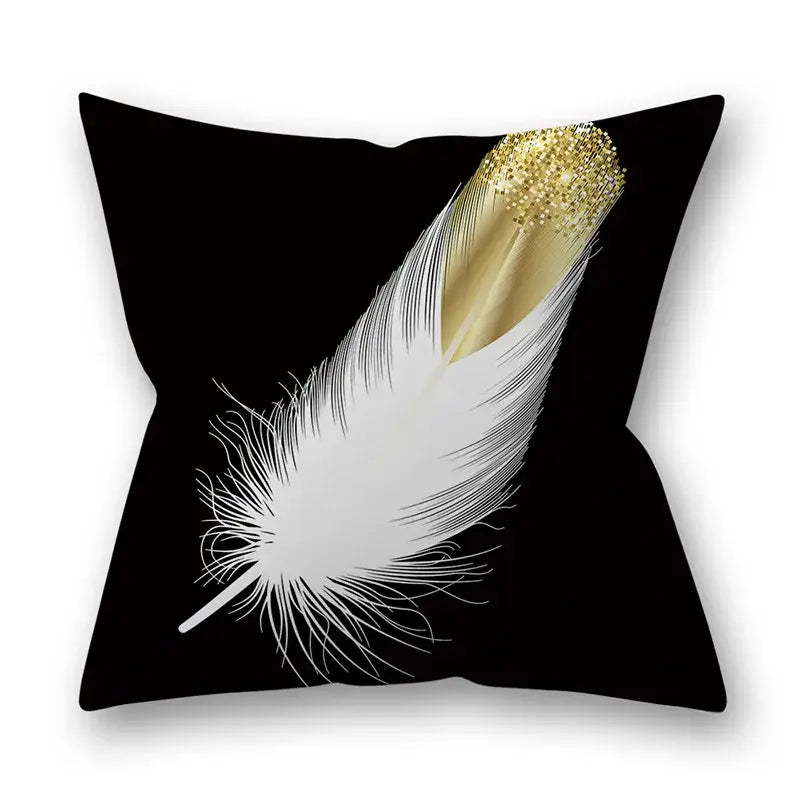 Nordic black & gold golden leaves pillow cases living room decor