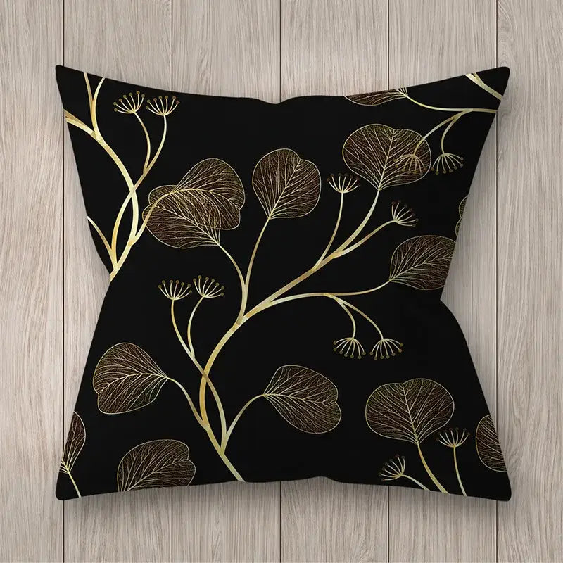 Nordic black & gold golden leaves pillow cases living room decor