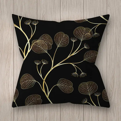 Nordic black & gold golden leaves pillow cases living room decor