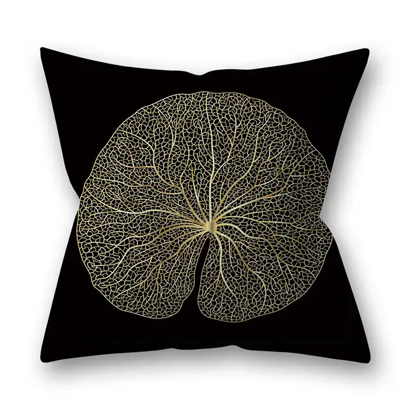 Nordic black & gold golden leaves pillow cases living room decor