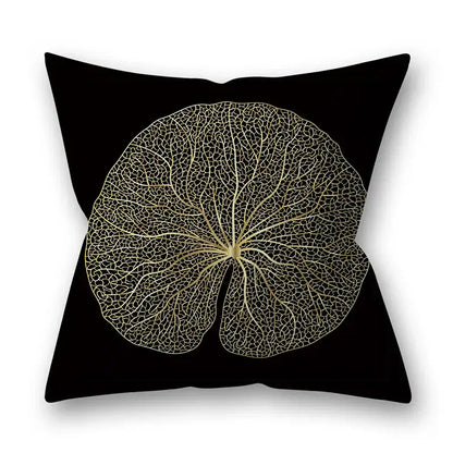 Nordic black & gold golden leaves pillow cases living room decor