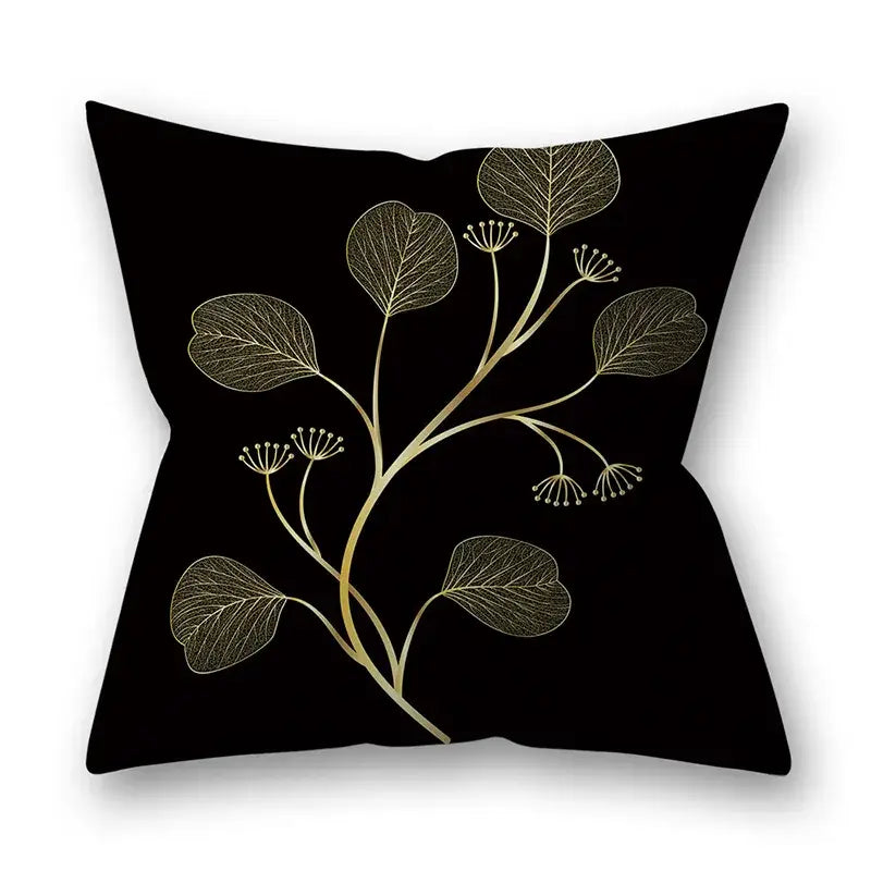 Nordic black & gold golden leaves pillow cases living room decor