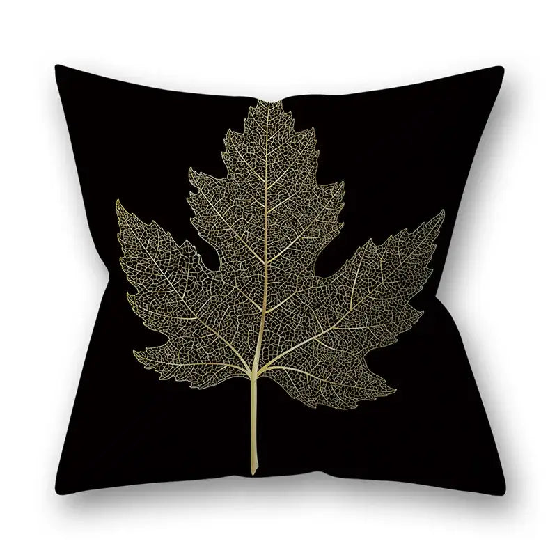 Nordic black & gold golden leaves pillow cases living room decor