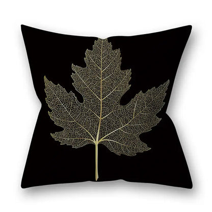 Nordic black & gold golden leaves pillow cases living room decor