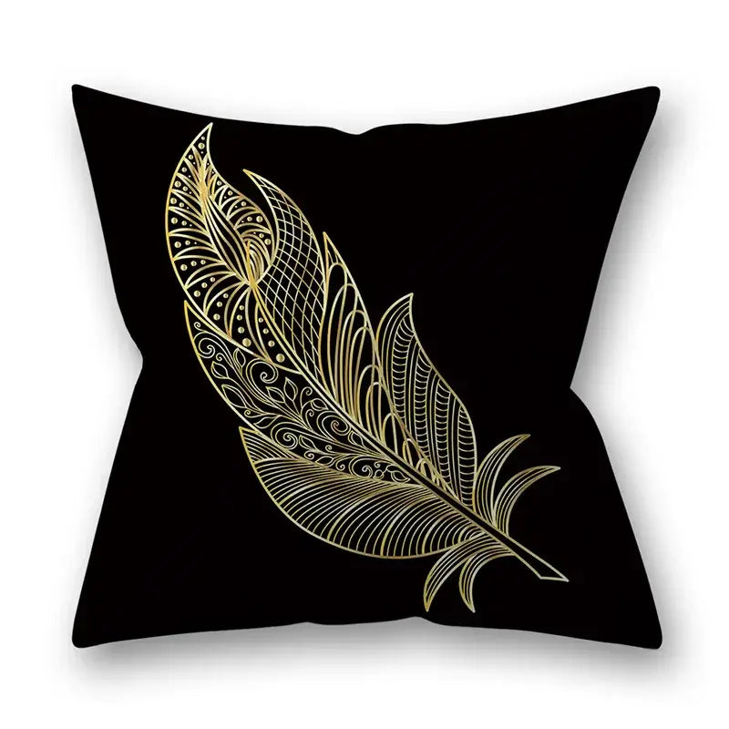 Nordic black & gold golden leaves pillow cases living room decor