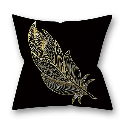 Nordic black & gold golden leaves pillow cases living room decor