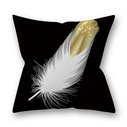 Nordic black & gold golden leaves pillow cases living room decor