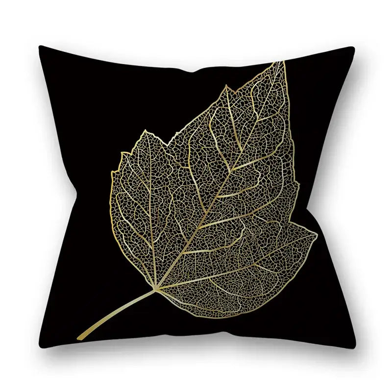 Nordic black & gold golden leaves pillow cases living room decor