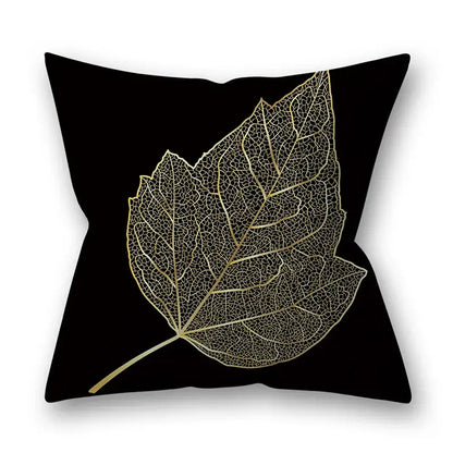 Nordic black & gold golden leaves pillow cases living room decor