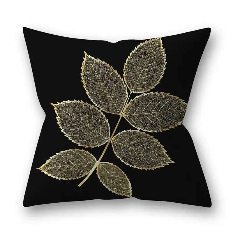 Nordic black & gold golden leaves pillow cases living room decor