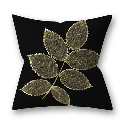 Nordic black & gold golden leaves pillow cases living room decor