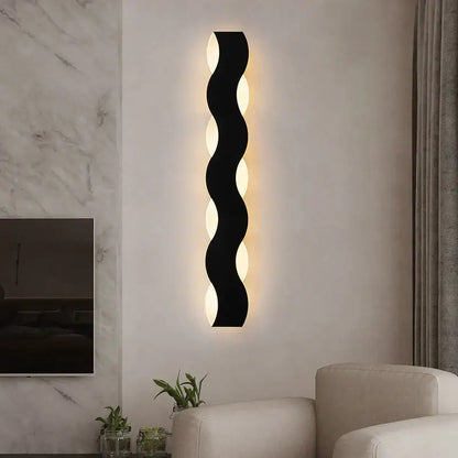 Nordic black led wave wall light bedroom sculptural decor