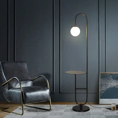 Nordic black metal led floor lamp with glass side table living room