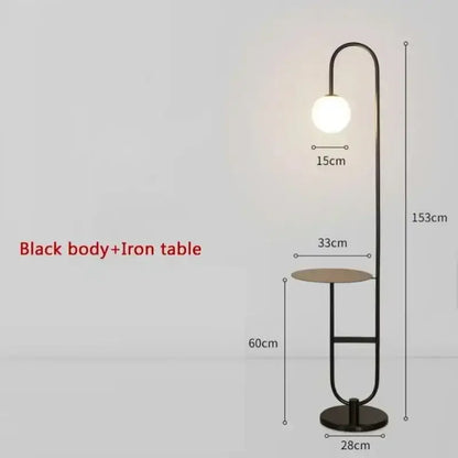 Nordic black metal led floor lamp with glass side table living room