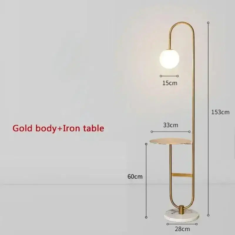 Nordic black metal led floor lamp with glass side table living room