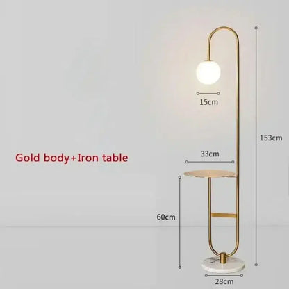 Nordic black metal led floor lamp with glass side table living room