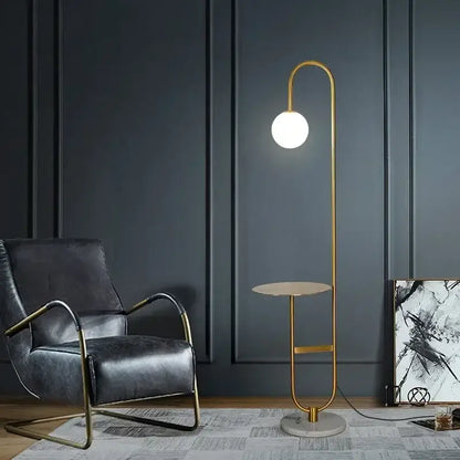 Nordic black metal led floor lamp with glass side table living room