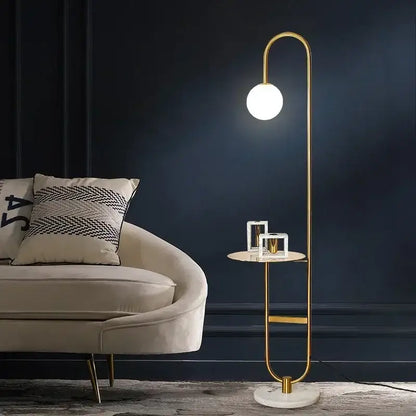 Nordic black metal led floor lamp with glass side table living room