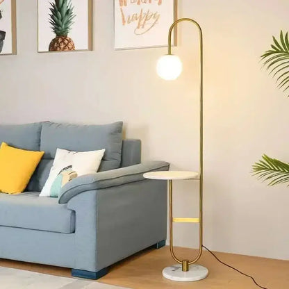 Nordic black metal led floor lamp with glass side table living room