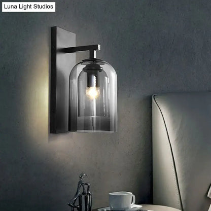 Nordic black smoked glass dome wall lamp bedroom sconce