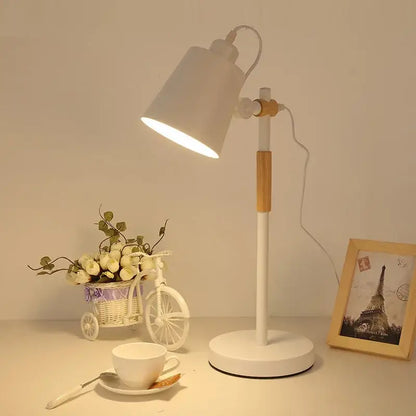 Nordic black & white adjustable desk lamp bedroom study wood accent