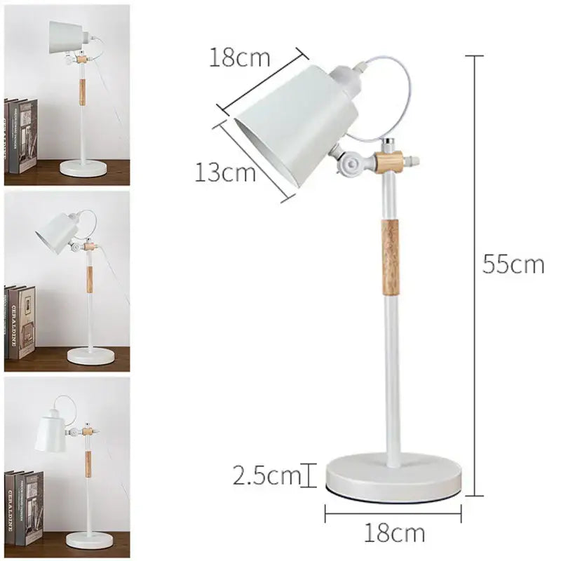Nordic black & white adjustable desk lamp bedroom study wood accent