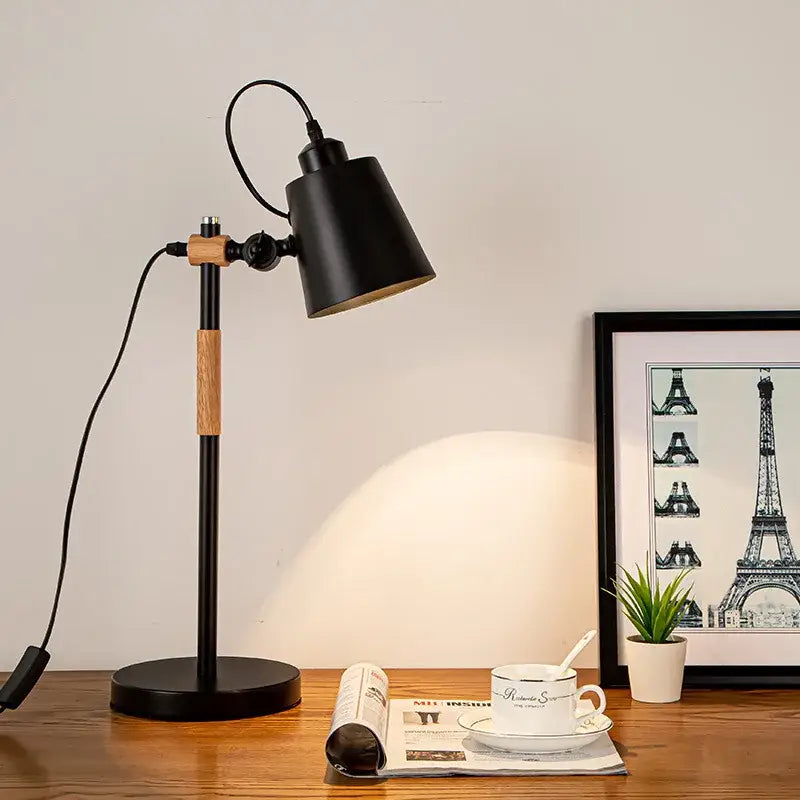 Nordic black & white adjustable desk lamp bedroom study wood accent