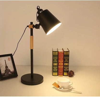 Nordic black & white adjustable desk lamp bedroom study wood accent