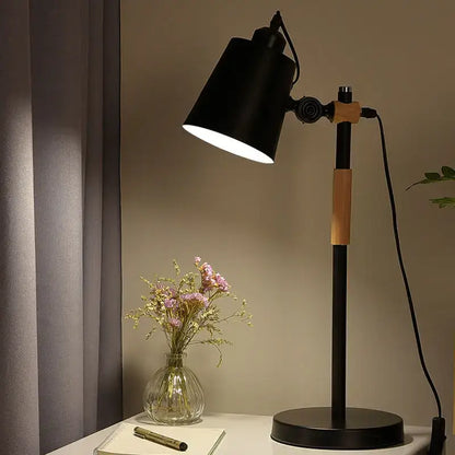 Nordic black & white adjustable desk lamp bedroom study wood accent