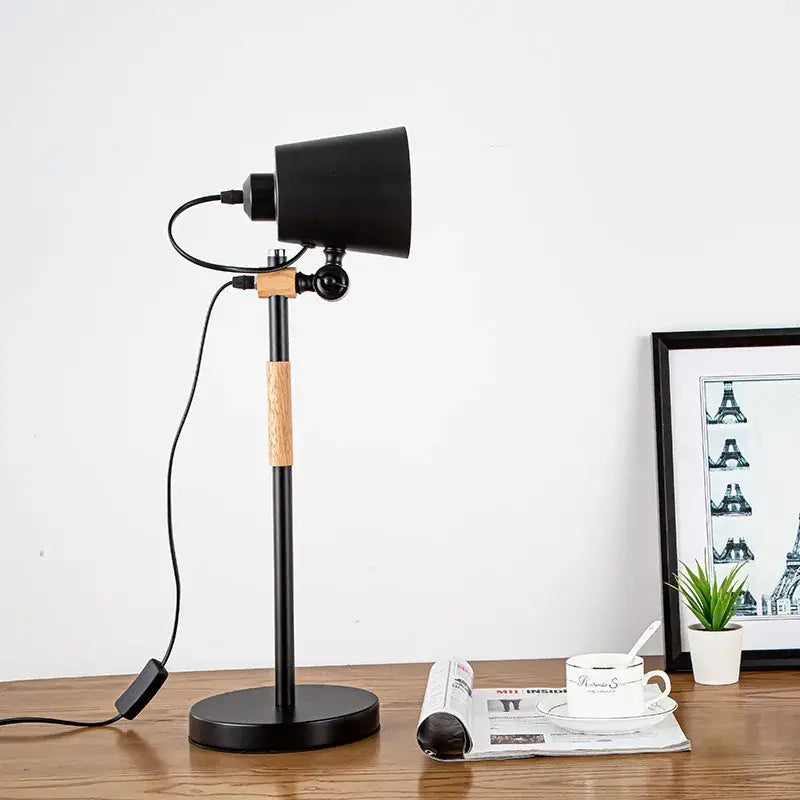 Nordic black & white adjustable desk lamp bedroom study wood accent