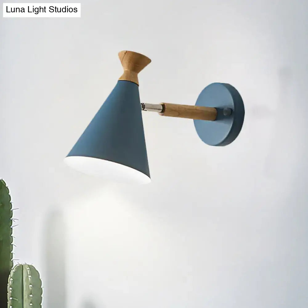 Nordic blue metal cone shade wall light bedroom reading lamp