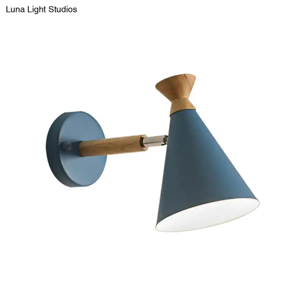 Nordic blue metal cone shade wall light bedroom reading lamp