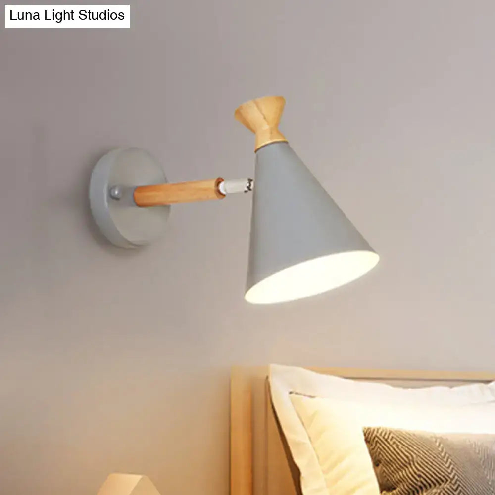 Nordic blue metal cone shade wall light bedroom reading lamp