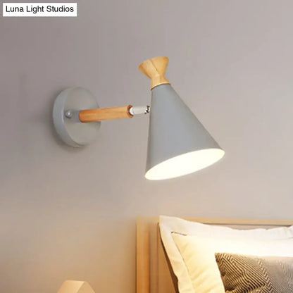 Nordic blue metal cone shade wall light bedroom reading lamp