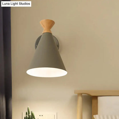 Nordic blue metal cone shade wall light bedroom reading lamp