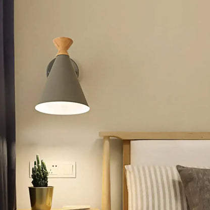 Nordic blue metal cone shade wall light bedroom reading lamp