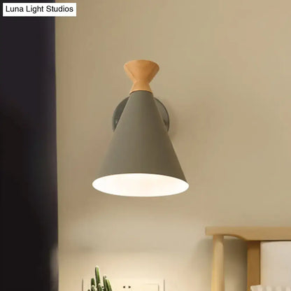 Nordic blue metal cone shade wall light bedroom reading lamp