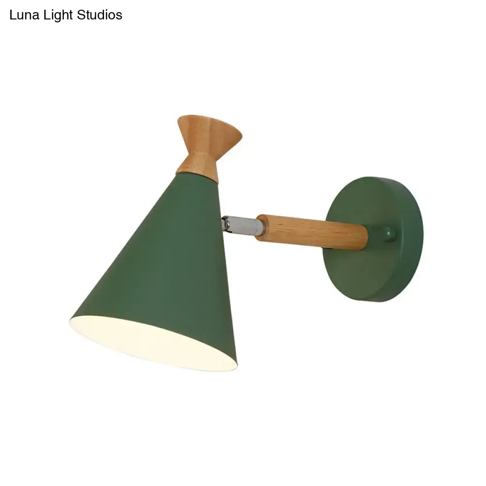Nordic blue metal cone shade wall light bedroom reading lamp