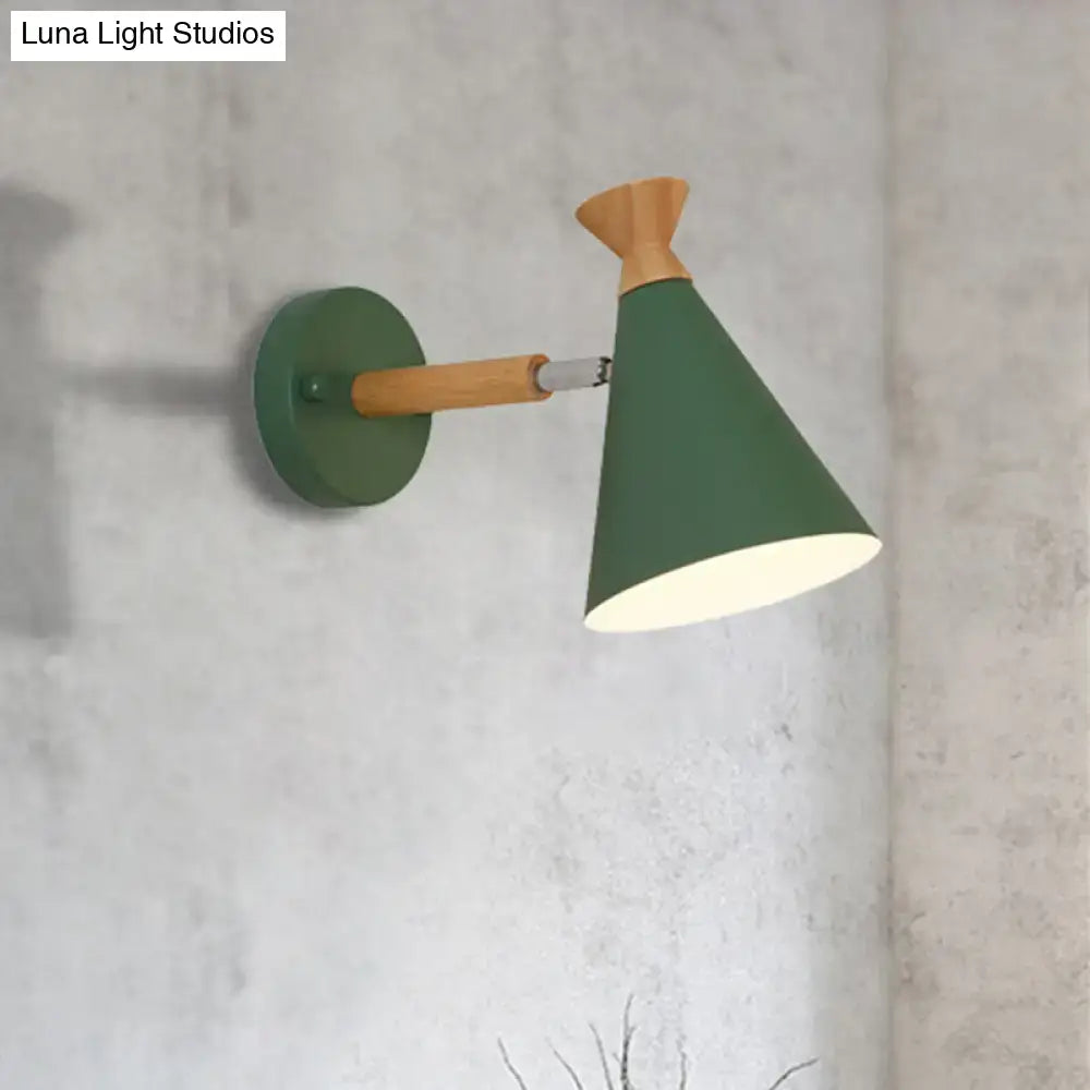 Nordic blue metal cone shade wall light bedroom reading lamp