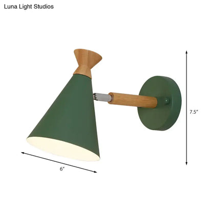 Nordic blue metal cone shade wall light bedroom reading lamp