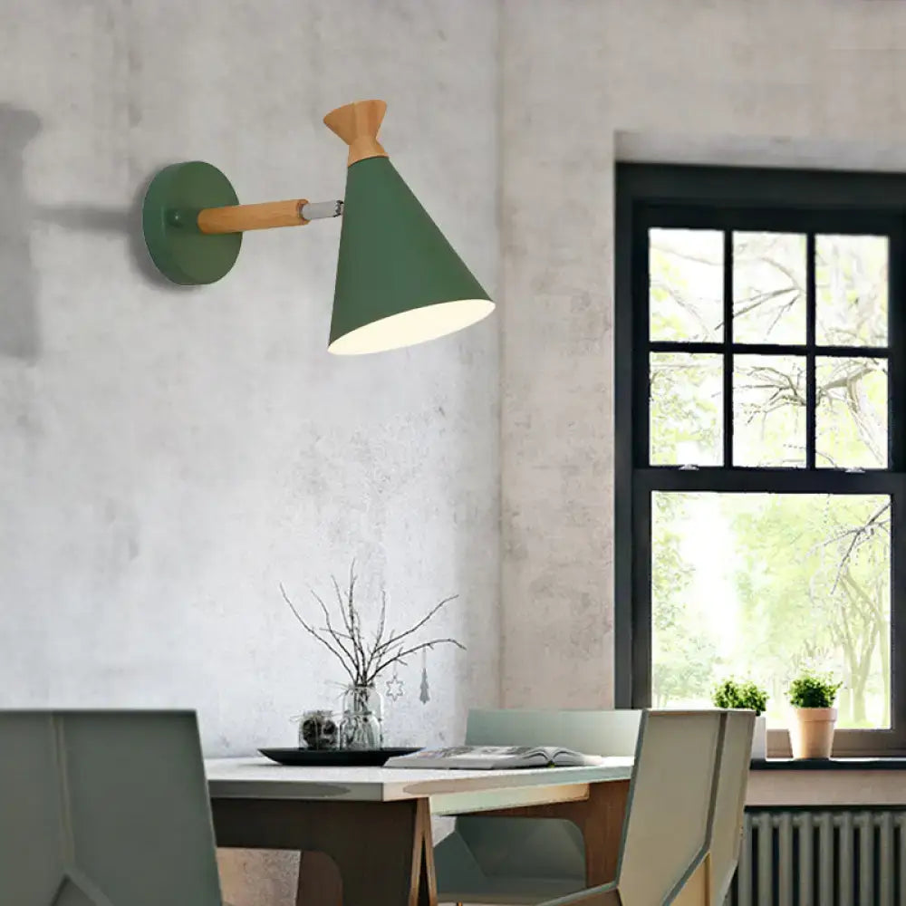 Nordic blue metal cone shade wall light bedroom reading lamp