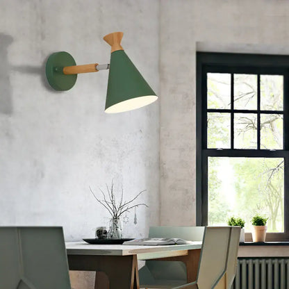 Nordic blue metal cone shade wall light bedroom reading lamp