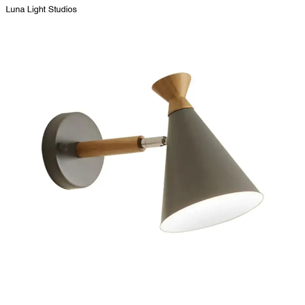 Nordic blue metal cone shade wall light bedroom reading lamp